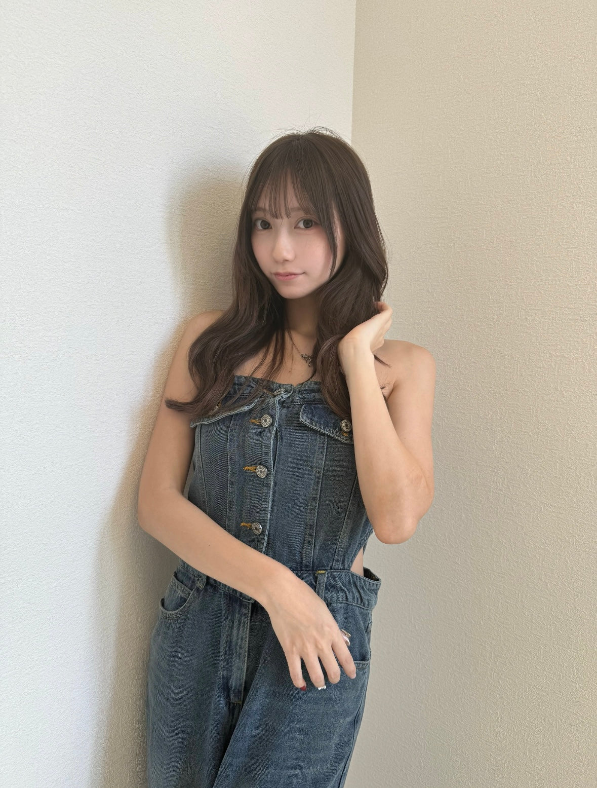 ベアトップデニムオールインワン