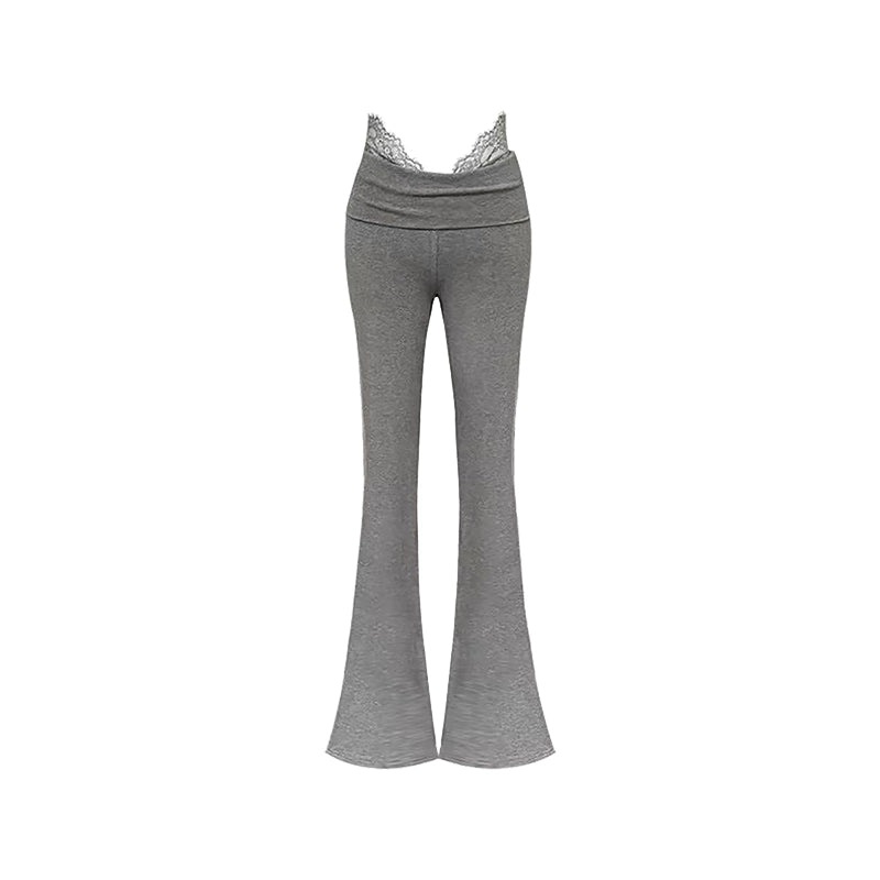 レースウエストフレアリブパンツ