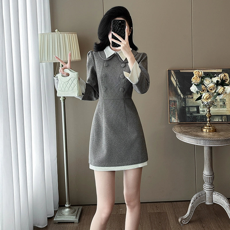 ダブルボタンワンピース グレー　ソブレ クラシックダブルボタンワンピース – charme