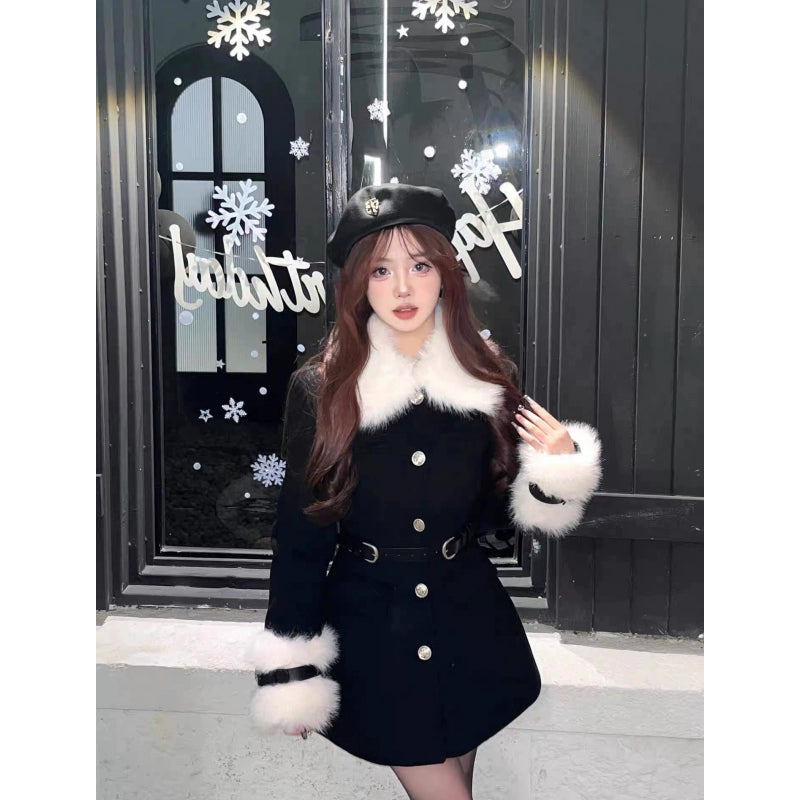 クラシカルフェイクファーベルトコート – charme