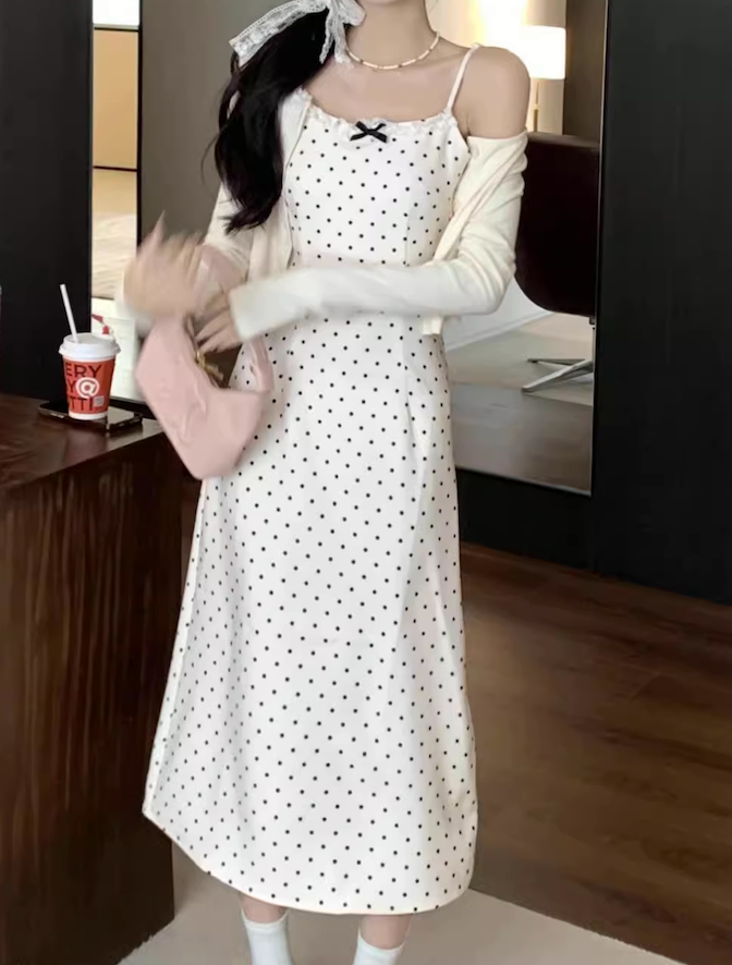 2ピースフレンチドットワンピース
