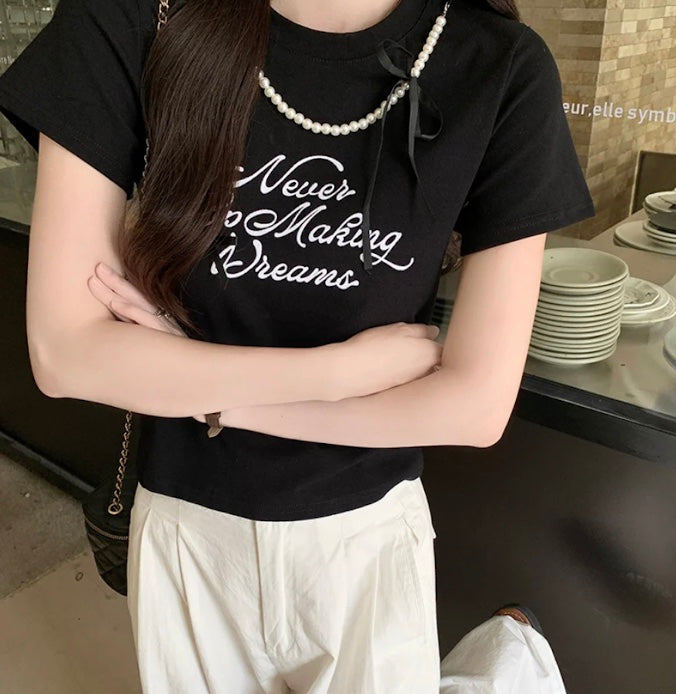 ラウンドネックコットンTシャツ