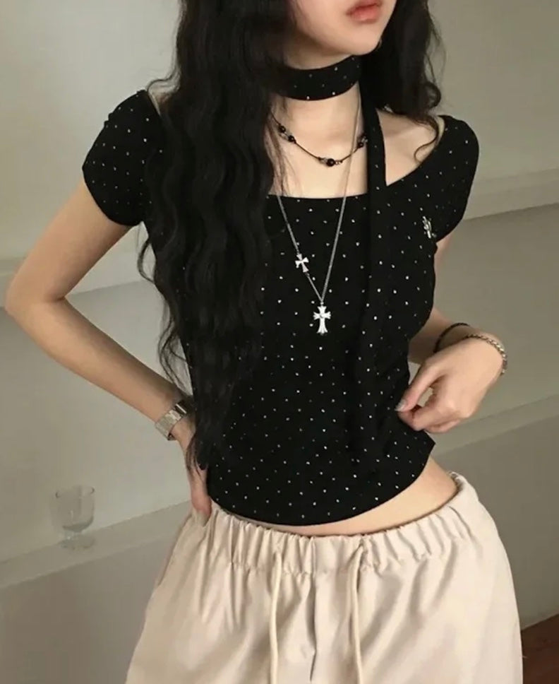 ドットオフショルダーTシャツ