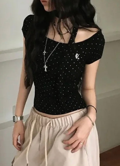 ドットオフショルダーTシャツ