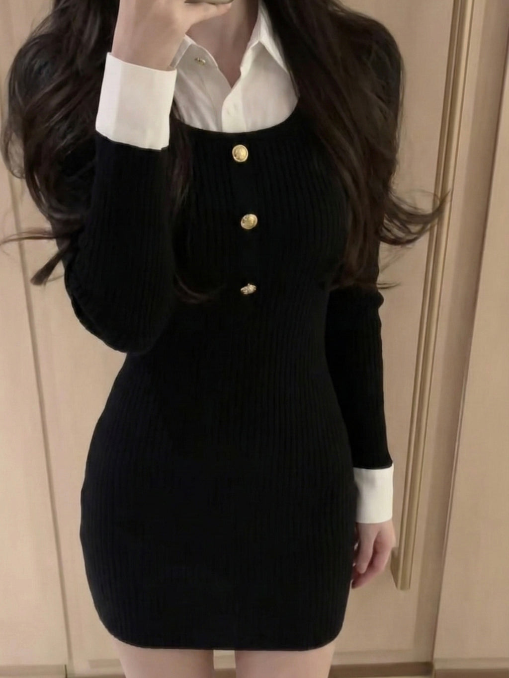 ハーフボタンニットミニワンピース