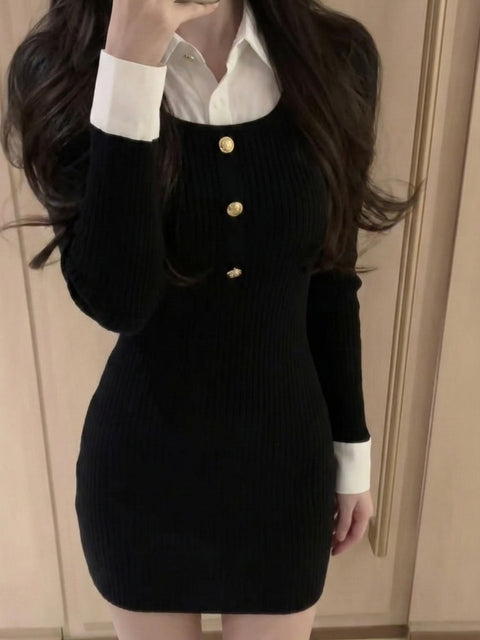 ハーフボタンニットミニワンピース