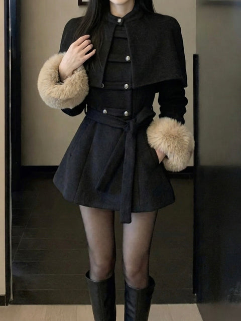 ファーベルトダブルボタンフレアコート