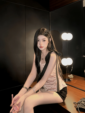 リボンドットオフショルダートップス