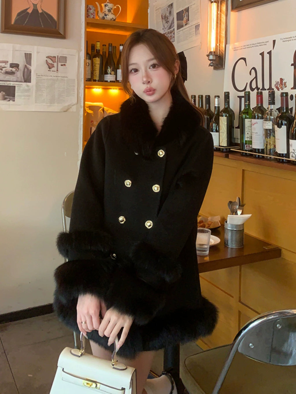 ダブルボタンファーコート