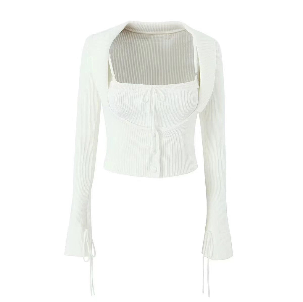 リブショートカーデセットトップス