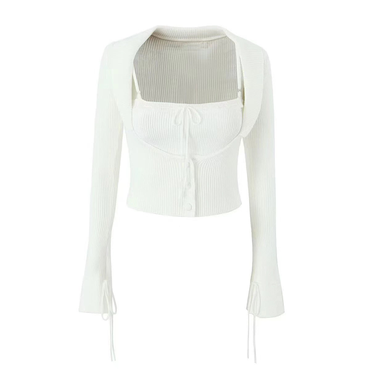 リブショートカーデセットトップス