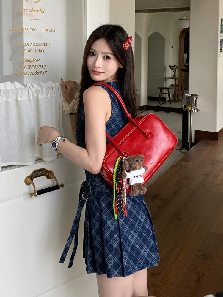 ベルトサマーチェックノースリーブワンピ