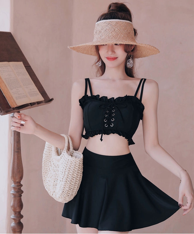 レースアップフレアスカートビキニ