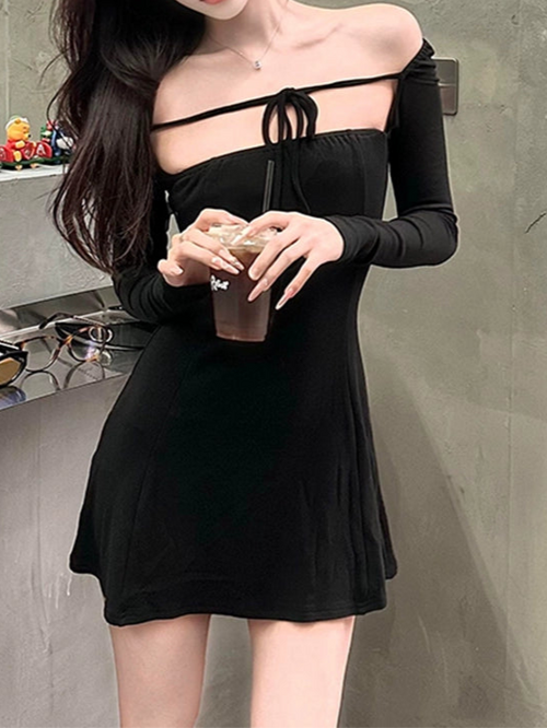 ネックストラップオフショルダーワンピース – charme