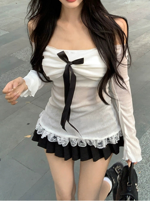 バレエスタイルオフショルTシャツ