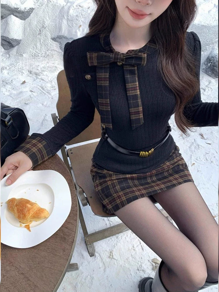 レディチェック ボウタイミニワンピース