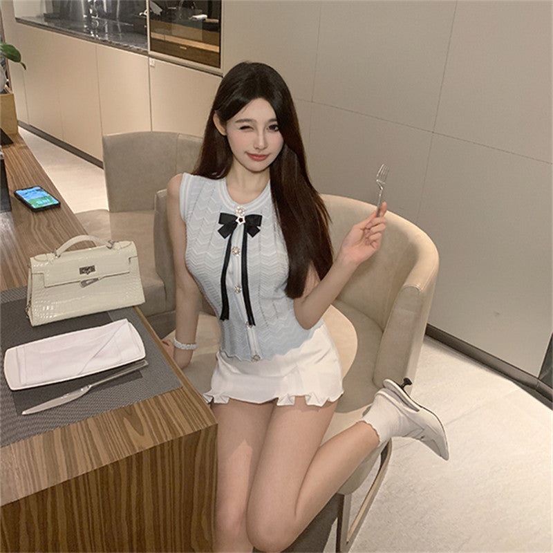 パールボタンリボンニット