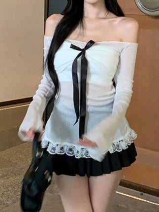 バレエスタイルオフショルTシャツ