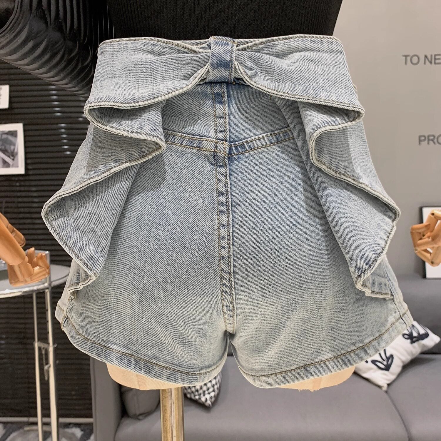 バックリボンデニムショート