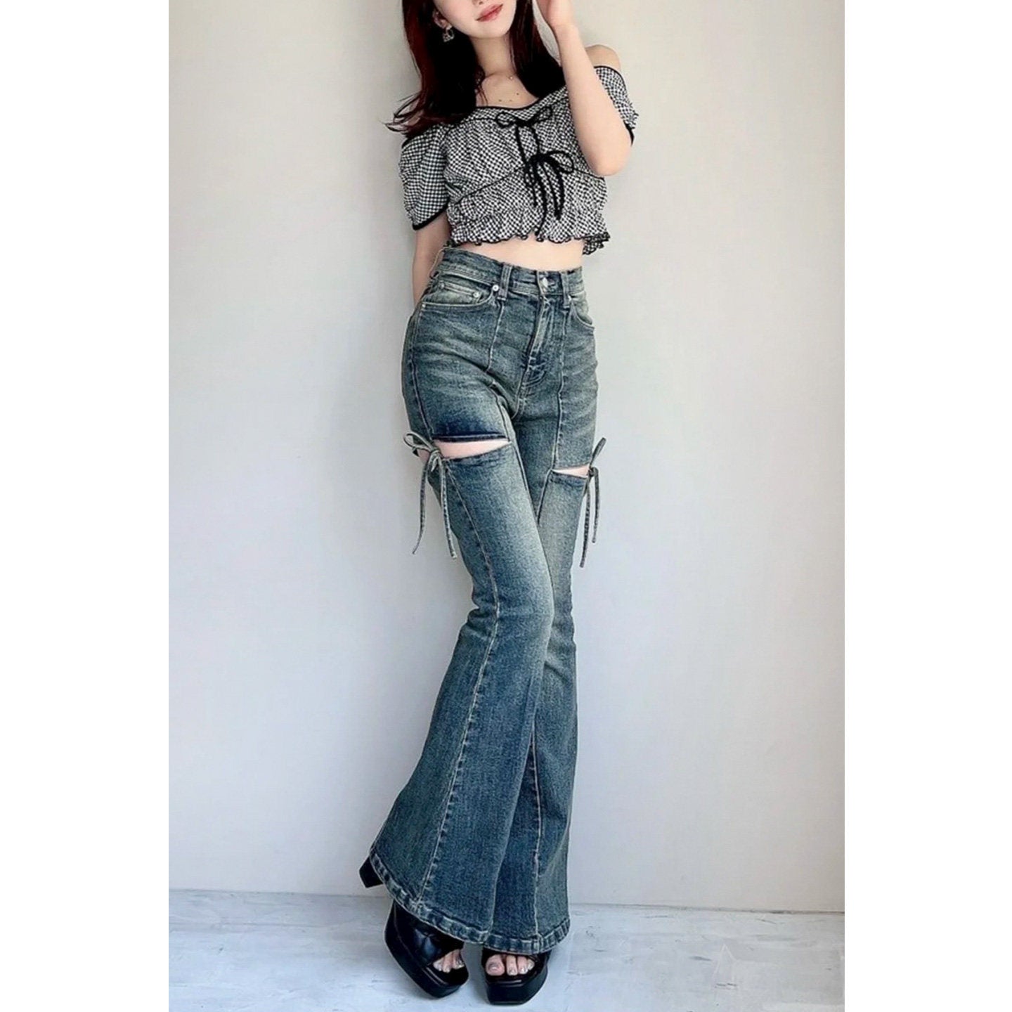 カットリボンフレアデニム