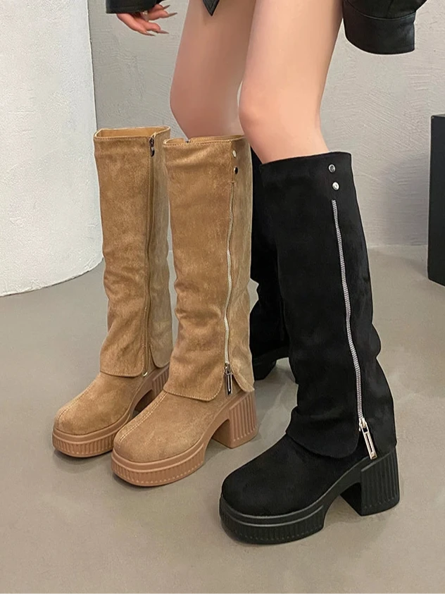 ジップカバースウェードロングブーツ
