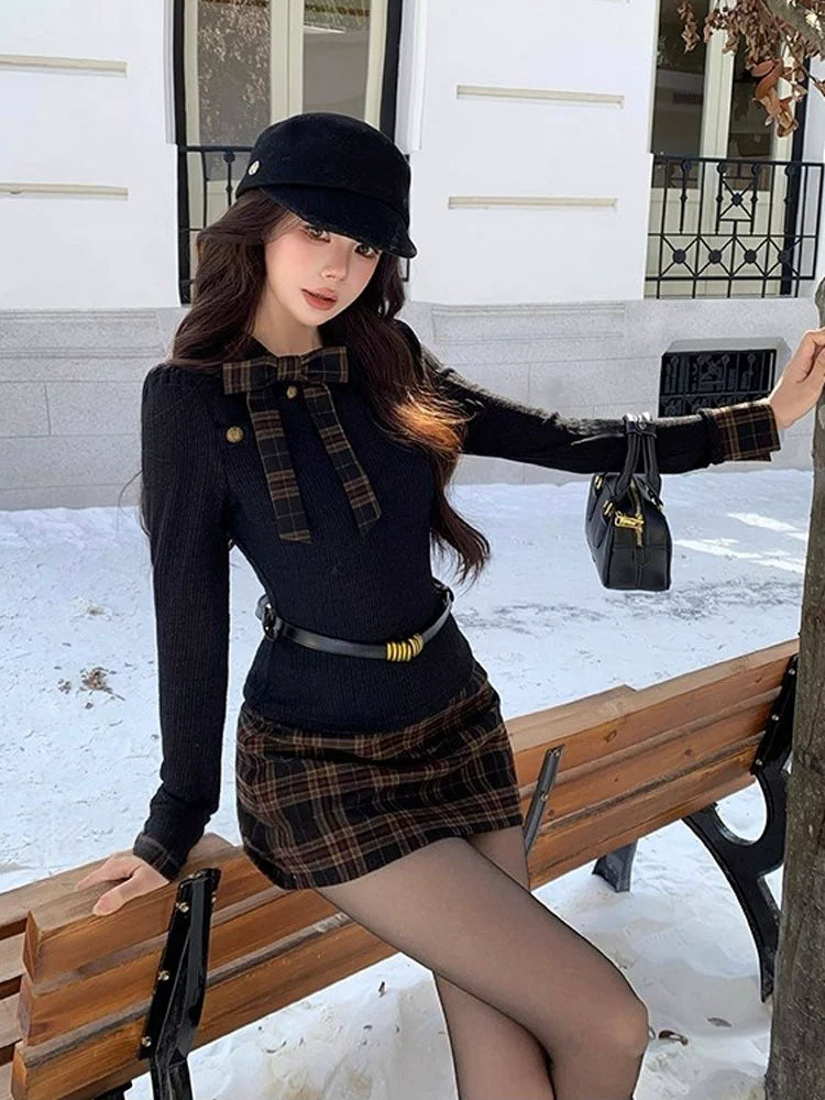 レディチェック ボウタイミニワンピース