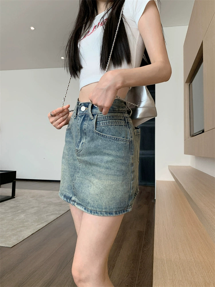 ウォッシュドデニムミニスカート