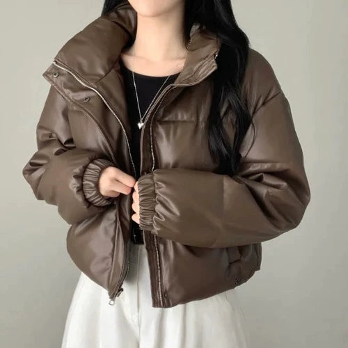 PUレザーショートブルゾン