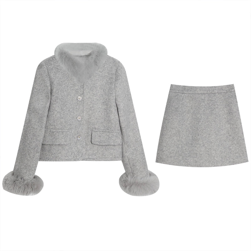 フェイクファーカラーニットセットアップ