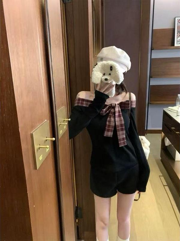 チェックリボンワンショルダートップス