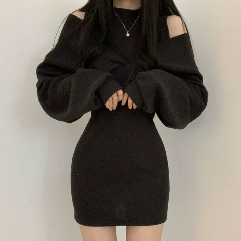 2ピースオフショルダーニットワンピース – charme
