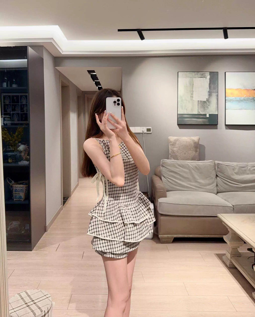 ギンガムリボンフリルセットアップ