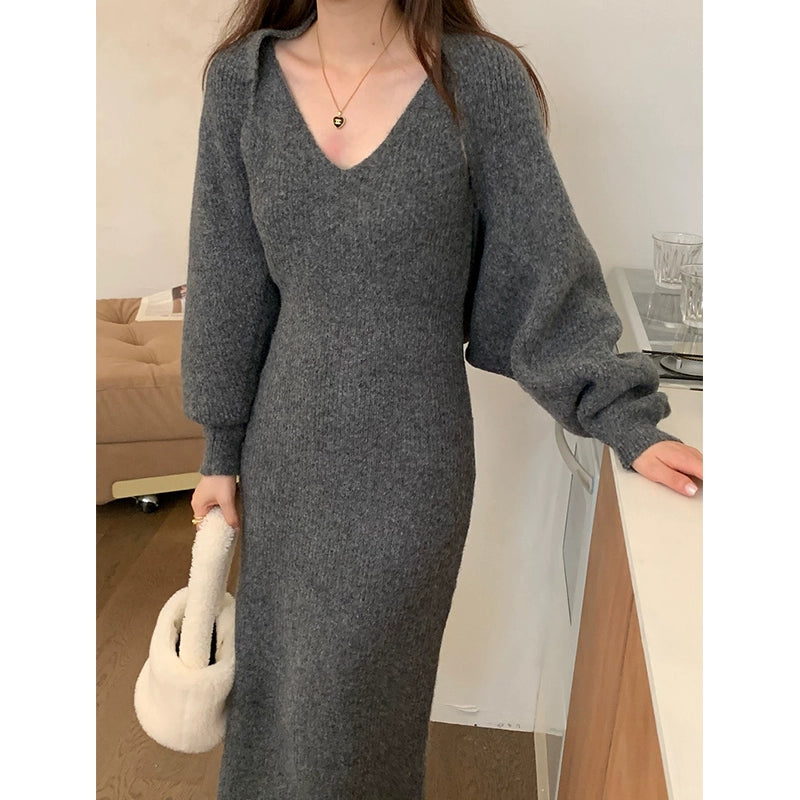 レイヤードニットロングロングワンピース