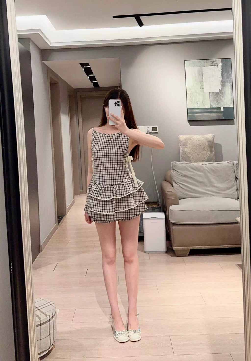 ギンガムリボンフリルセットアップ