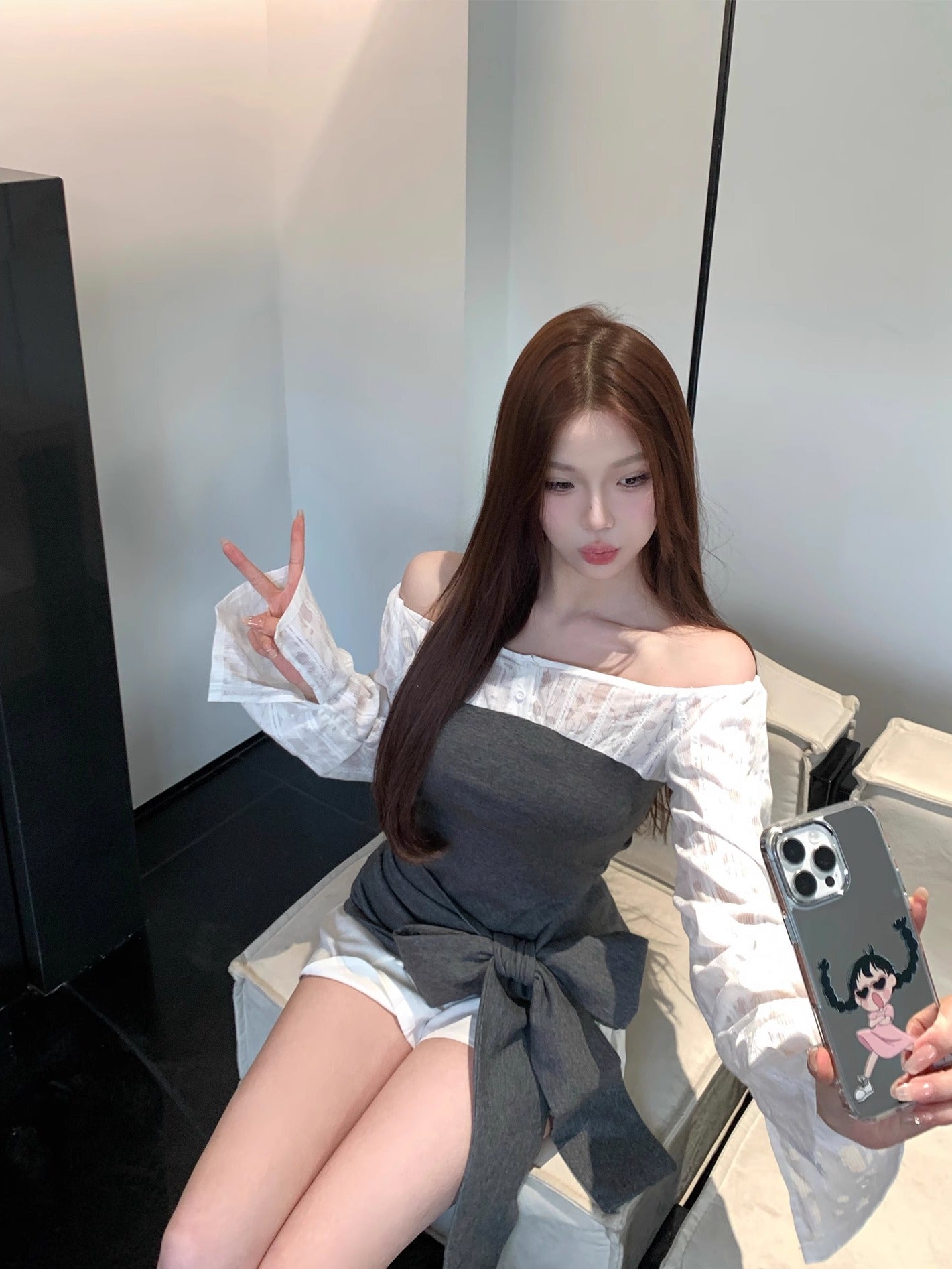 ツーピースワンショルダーリボンシャツ