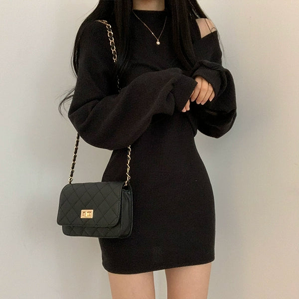 2ピースオフショルダーニットワンピース – charme