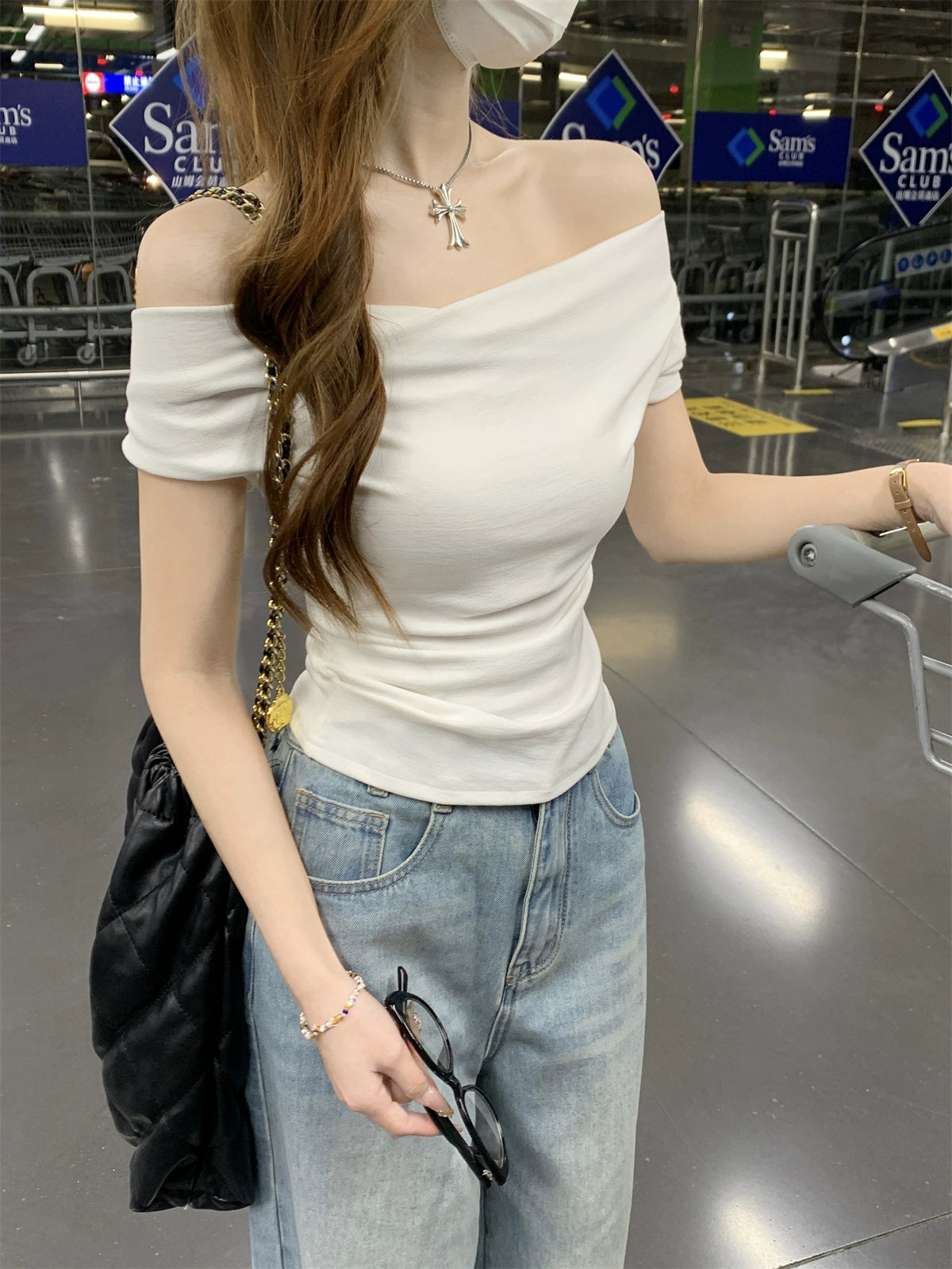 ドレープネックリブTシャツ
