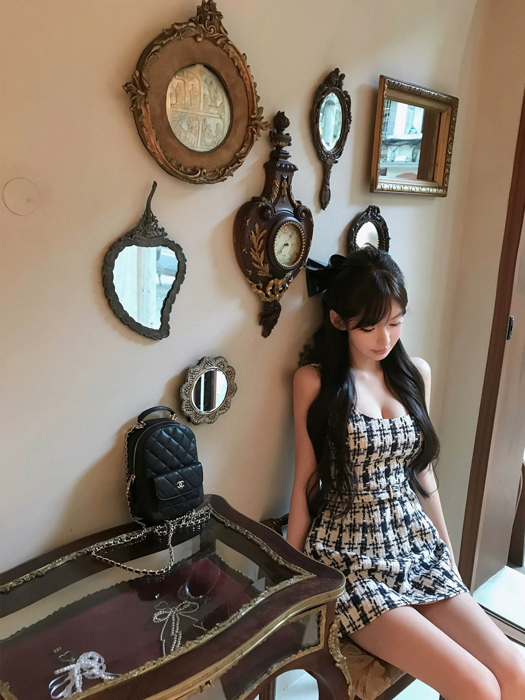 ハウンドトゥースツイードワンピース