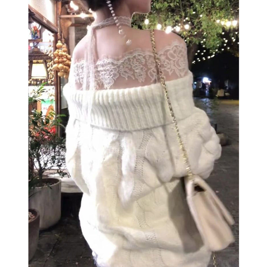 フレンチレースオフショルニット