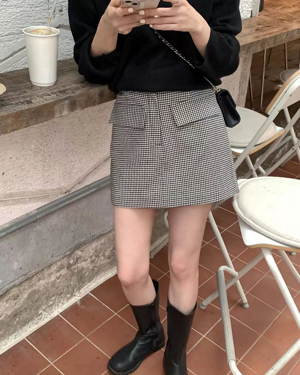 ハウンドトゥースデザインミニスカート
