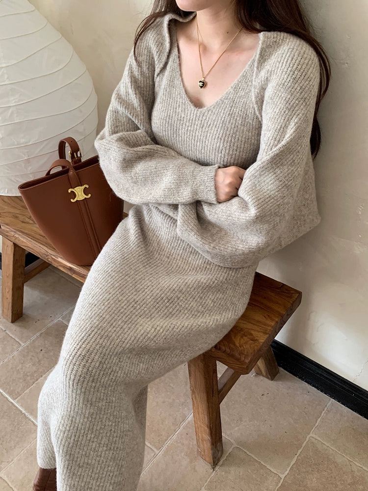 レイヤードニットロングロングワンピース