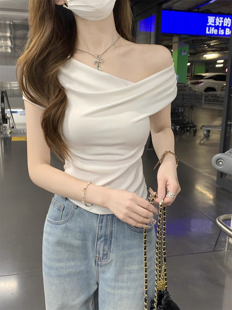 ドレープネックリブTシャツ