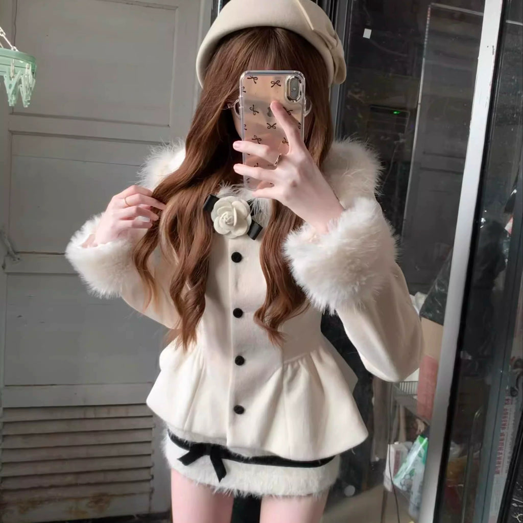 フェイクファートリムぺプラムセットアップ