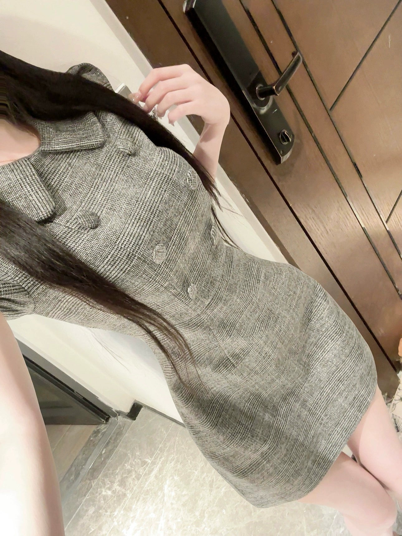HALF CARDIGAN KNIT PUFF SLV HIGH NECK PO(S Navy): Vintage