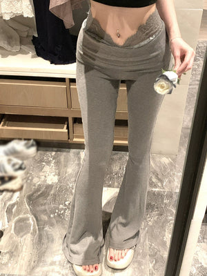 レースウエストフレアリブパンツ