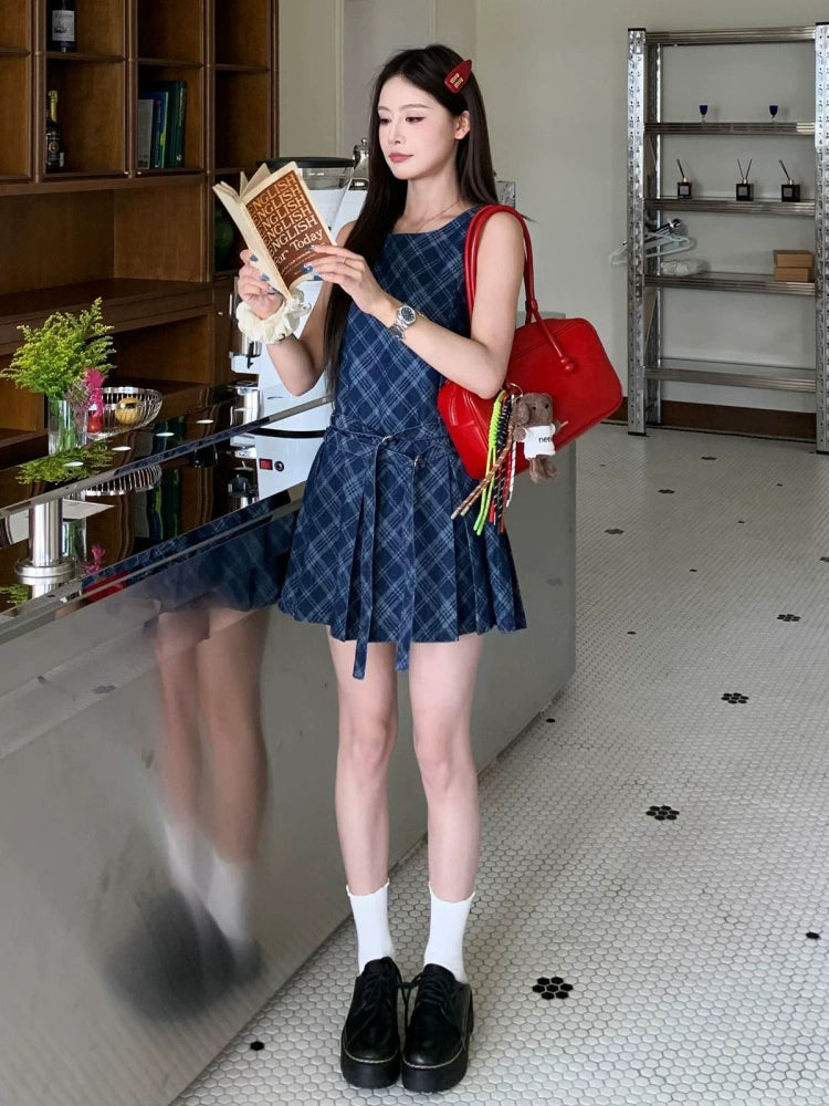 ベルトサマーチェックノースリーブワンピ