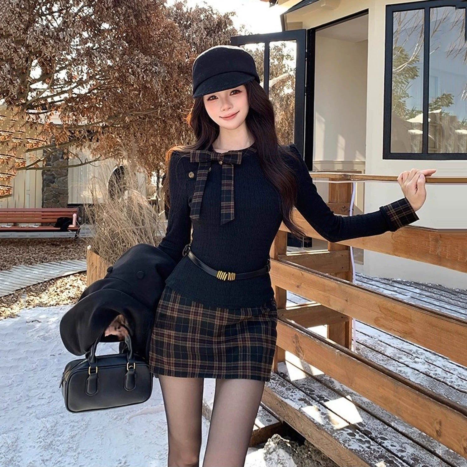 レディチェック ボウタイミニワンピース – charme