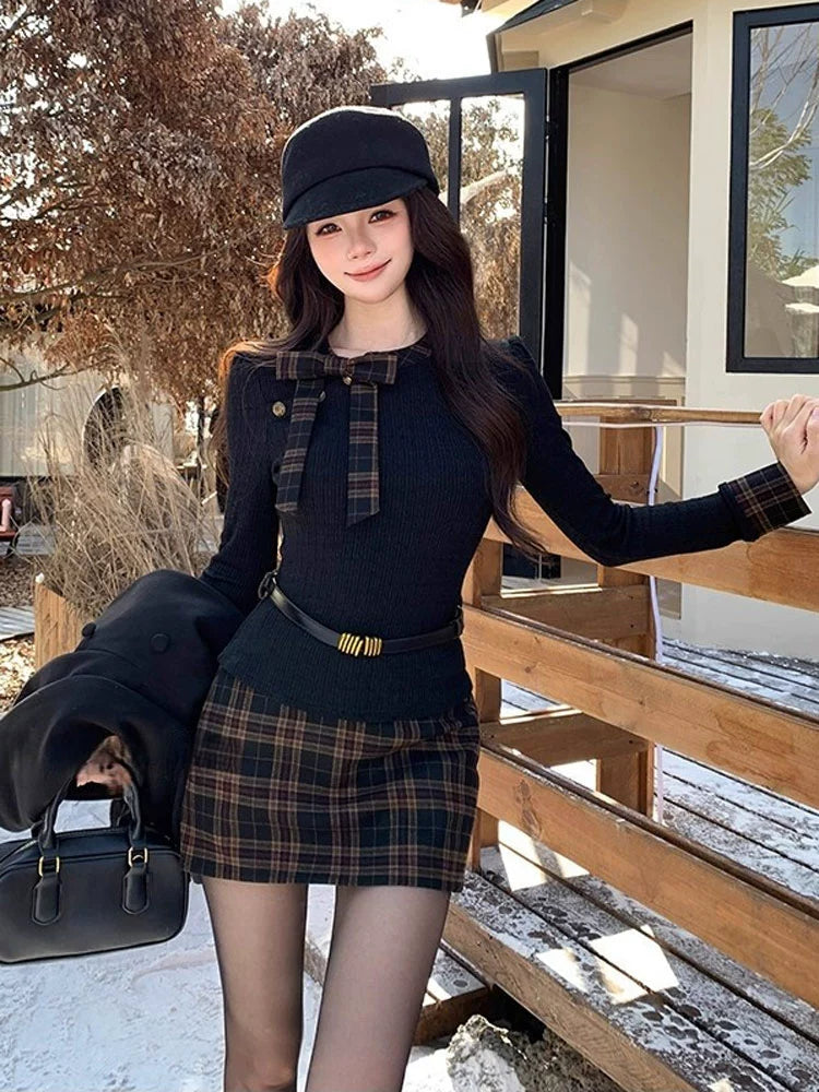 レディチェック ボウタイミニワンピース