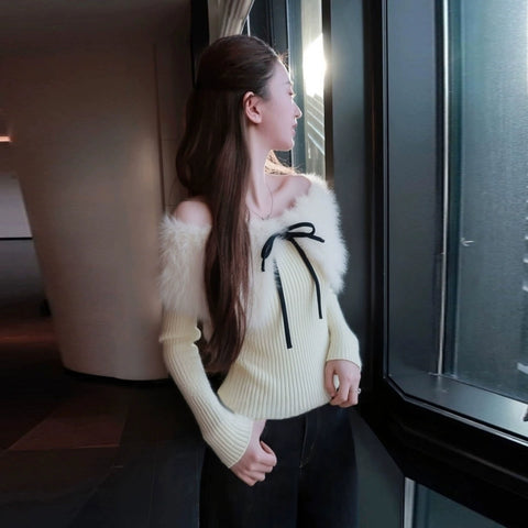 レディムード ファーオフショルニット