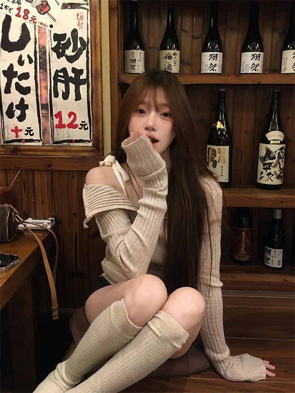 サイドリボンオフショルニット